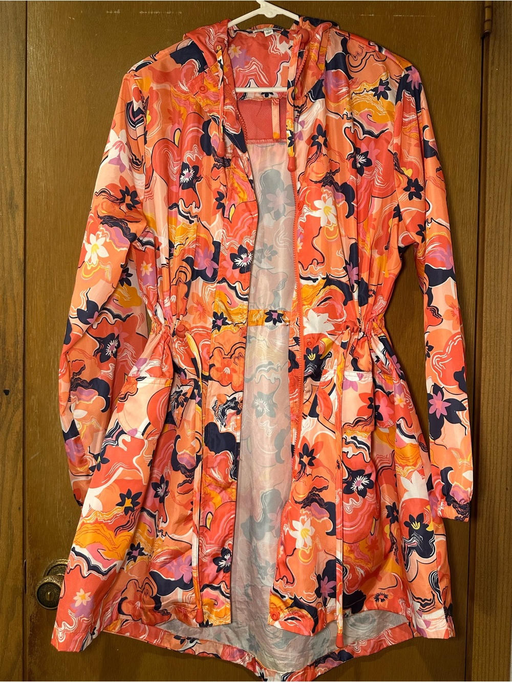 Vera Bradley Floral Coral Pink Hooded Utility Jacket with Navy Accents